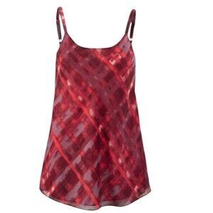 CAbi Cherish‎ Cami Tank Blouse Red Purple Chiffon Flowy Plaid Lined Tunic 3086 L
